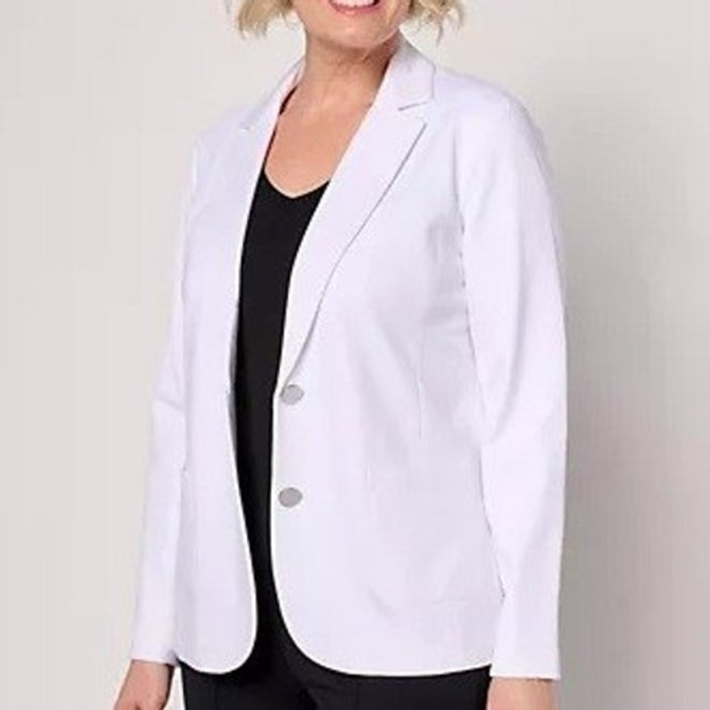 Tailored by Susan Graver Womens Plus 2X White Regular‎ Sleek Ponte Blazer Career